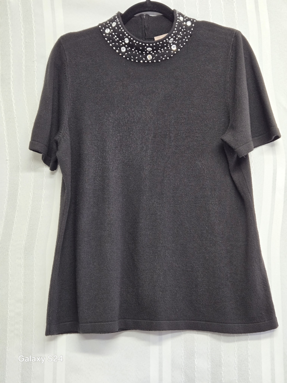 Embellished Mock Neck Short-Sleeve Top - Black - Picture 1 of 11